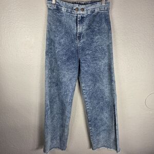 Sassafras Wide Leg Denim Jeans Acid Wash Size 2 Slit Leg Frayed LightBlue Women